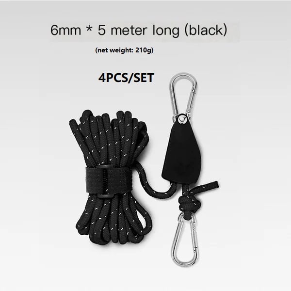 Corde de camping réglable avec boucle de fixation – Poulie tendeur de tente 4/5 m