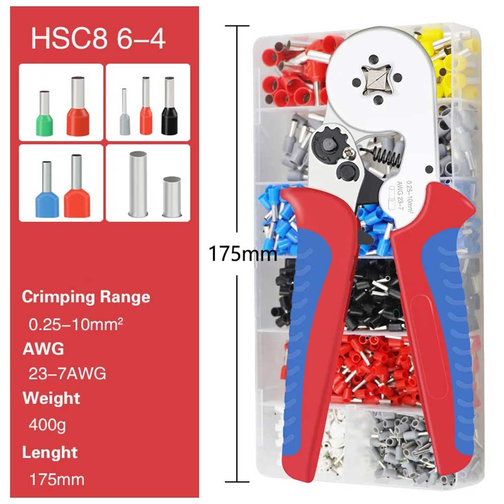 Crimping Tools Ferrule Sleeves Tubular Terminal Wire Crimper Pliers Household Electrical Sets 1200pcs terminal HSC8 6-4 6-6 16-6