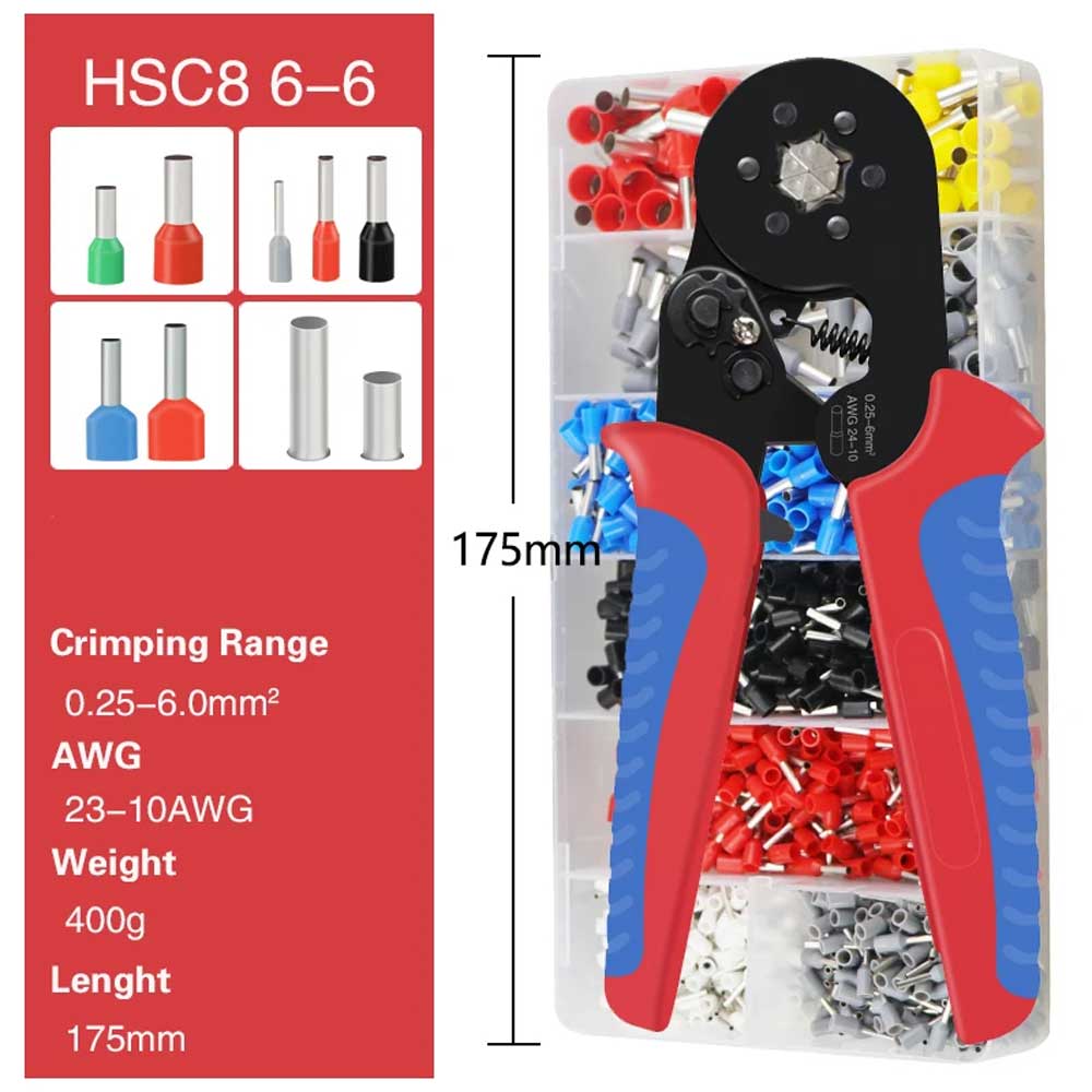 Pince à sertir pour fil de Terminal tubulaire, outils de sertissage, manchons de virole, ensembles électriques ménagers, 1200 pièces, terminal HSC8 6-4 6-6 16-6