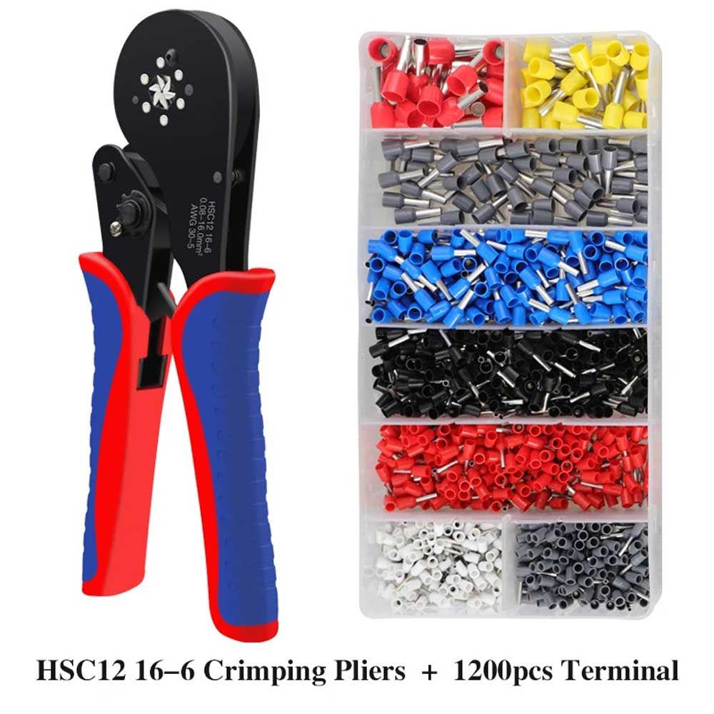 Crimping Tools Ferrule Sleeves Tubular Terminal Wire Crimper Pliers Household Electrical Sets 1200pcs terminal HSC8 6-4 6-6 16-6