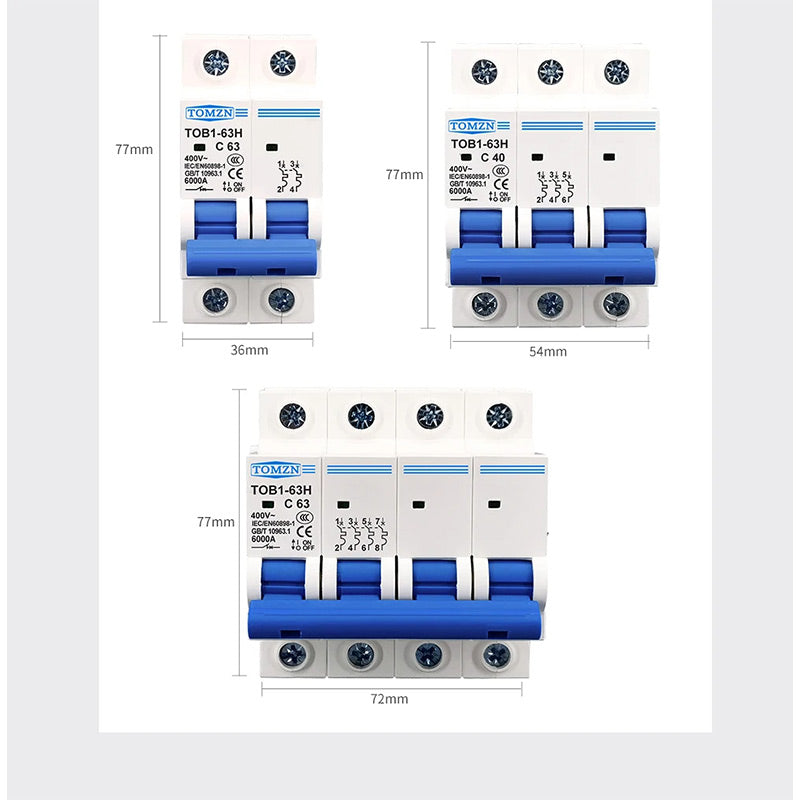 MCB C curve 230/400V~ 50HZ/60HZ Mini Circuit breaker 1P 2P 3P 4P 3A 6A 10A 16A 20A 25A 32A 40A 50A 63A