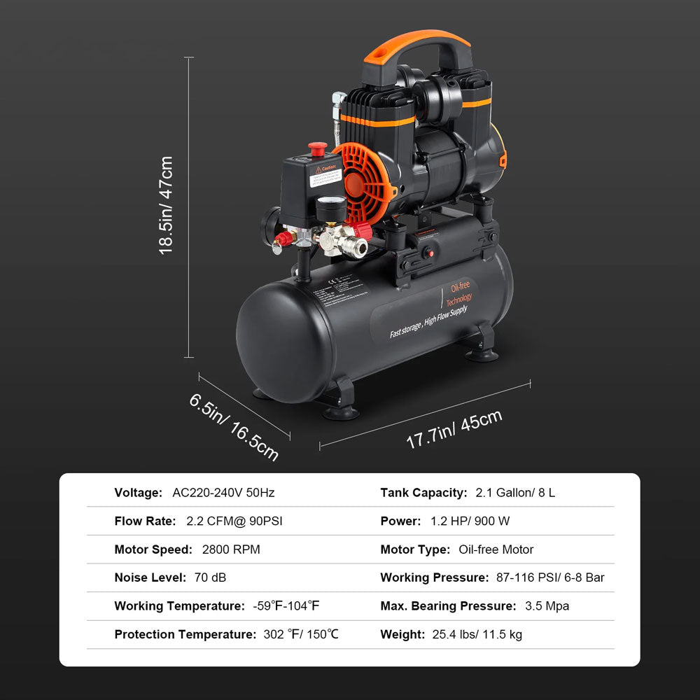 Compresseur d'air silencieux 900W 1450W 1800W, pompe à Air Portable silencieuse et sans huile pour réparation à domicile, gonflage de pneus, compresseur silencieux