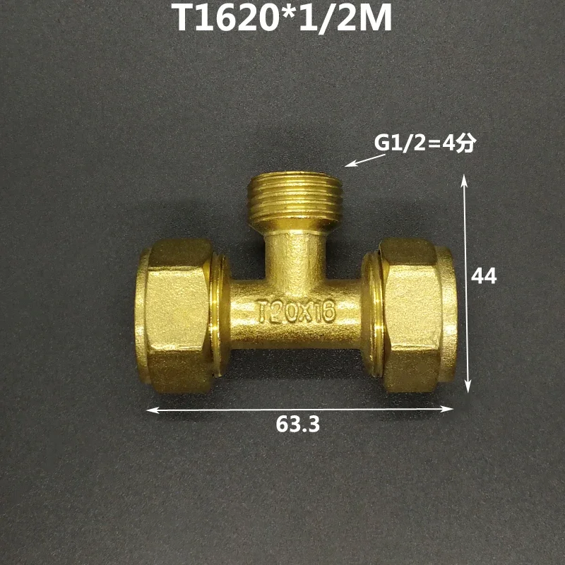 Crimp Tee for Multilayer Pipe 1216 1418 1620 2025 2632 PEX-AL-PEX 1/2" 3/4" 1" BSP Male Female Brass Tee Three-Way Pipe Fitting Connector Designed For Solar Floor Heating Systems