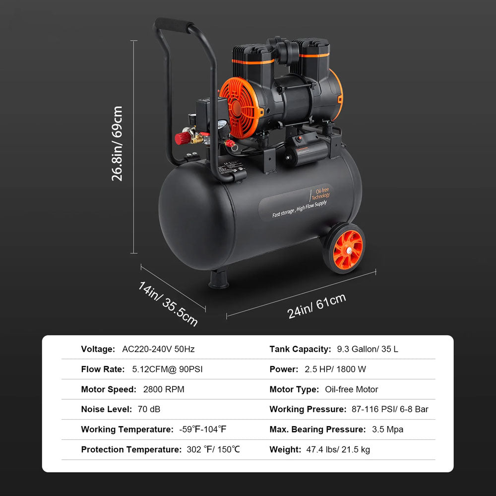 Compresseur d'air silencieux 900W 1450W 1800W, pompe à Air Portable silencieuse et sans huile pour réparation à domicile, gonflage de pneus, compresseur silencieux