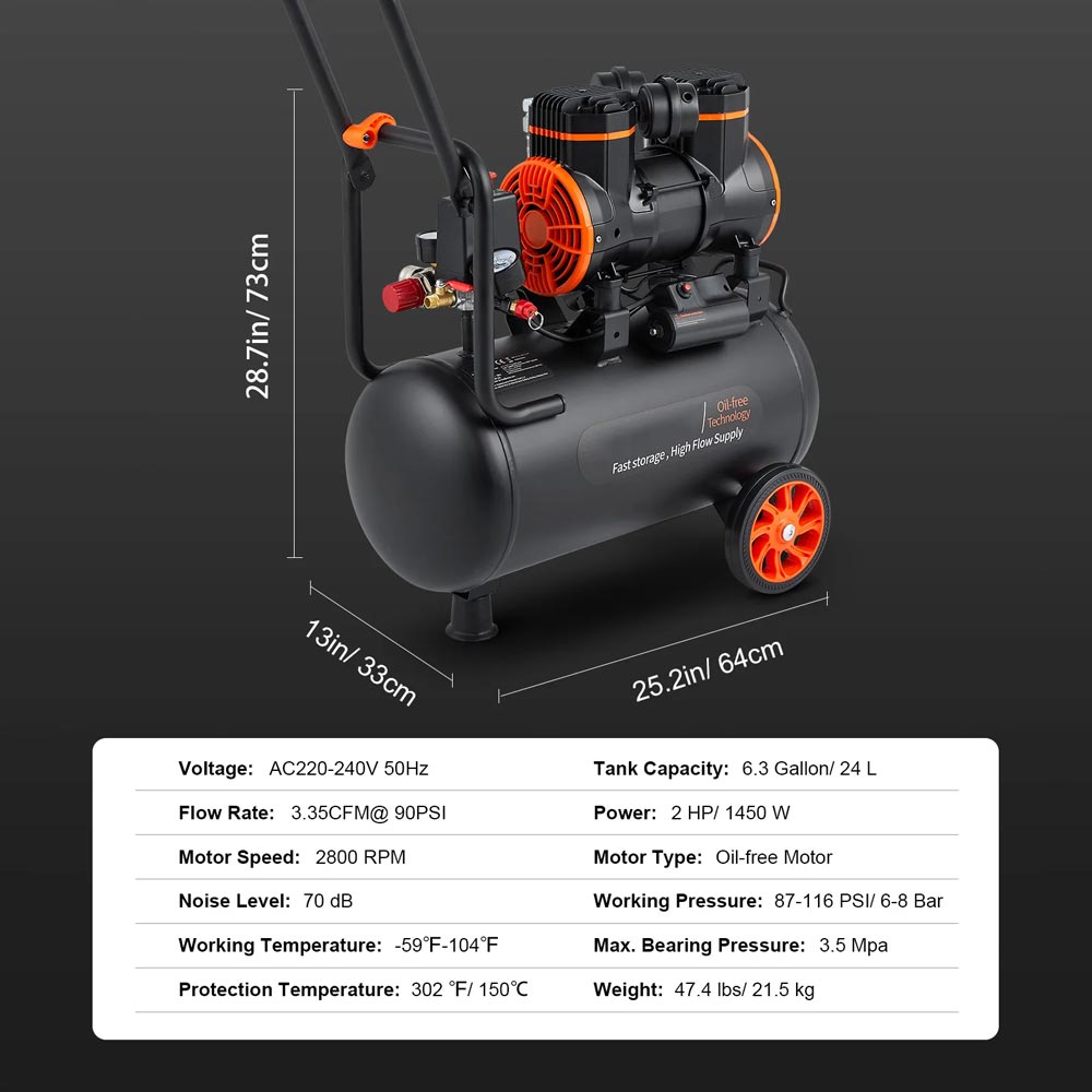 Compresseur d'air silencieux 900W 1450W 1800W, pompe à Air Portable silencieuse et sans huile pour réparation à domicile, gonflage de pneus, compresseur silencieux