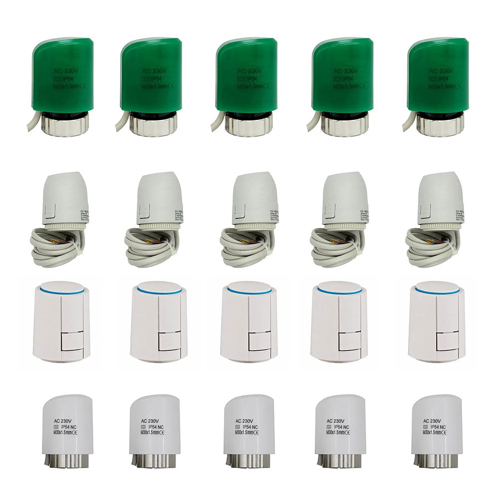 Actionneur thermique électrique pour systèmes de chauffage par le sol et de radiateurs, moteur d'entraînement thermoélectrique 220/24 V, normalement fermé/ouvert