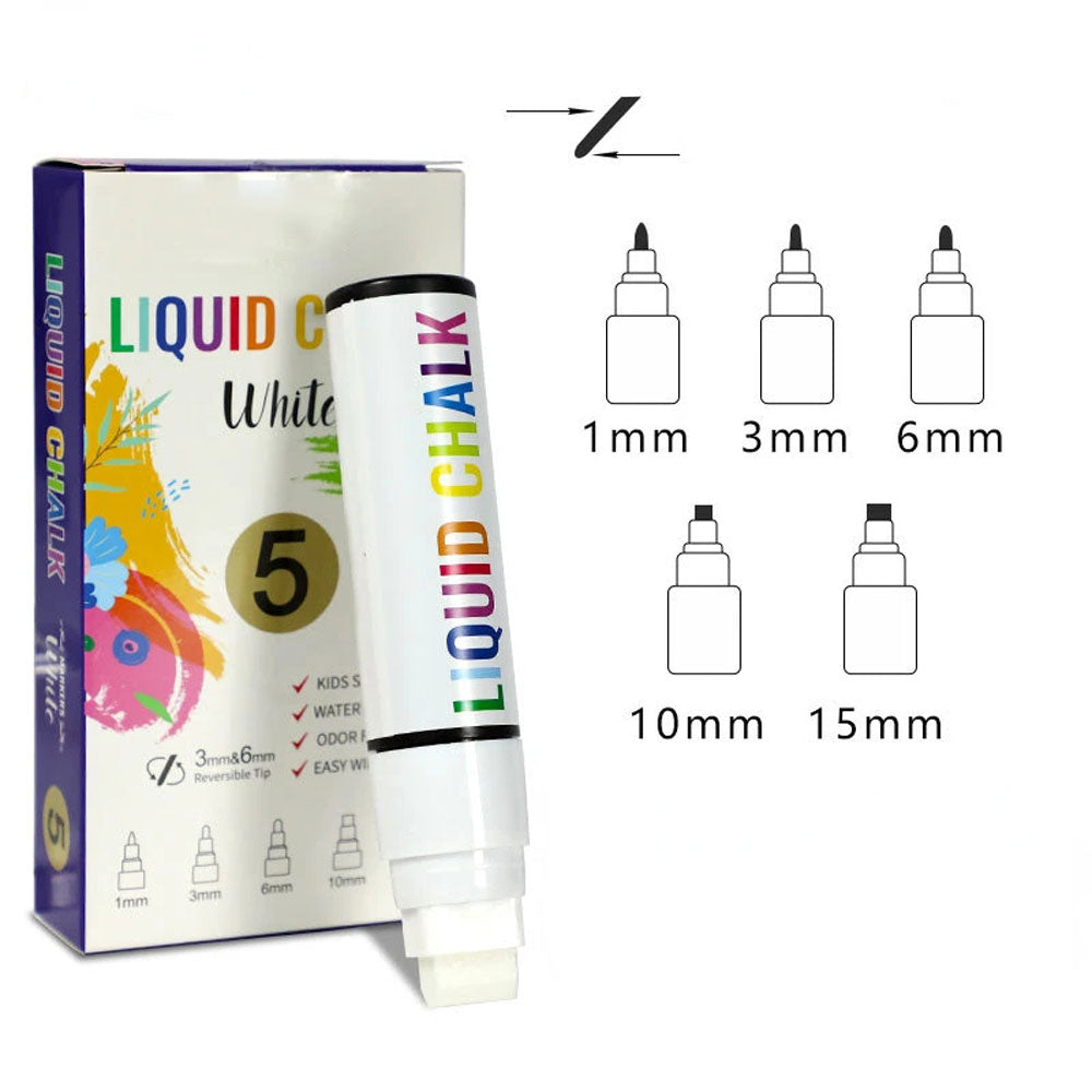 Ensemble de craie liquide blanche, stylo de marquage pour tableau blanc, stylo de marquage pour panneau lumineux LED publicitaire, stylo de marquage effaçable à l'eau