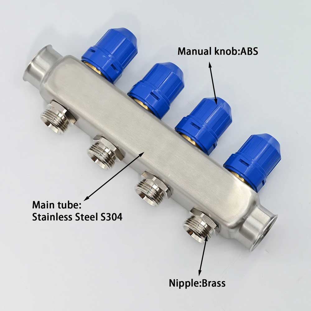 Stainless Steel Aisi304 Underfloor Heating Supply Manifold with Flow Meter and Return Manifold with Thermostatic Screw G1"*50MM