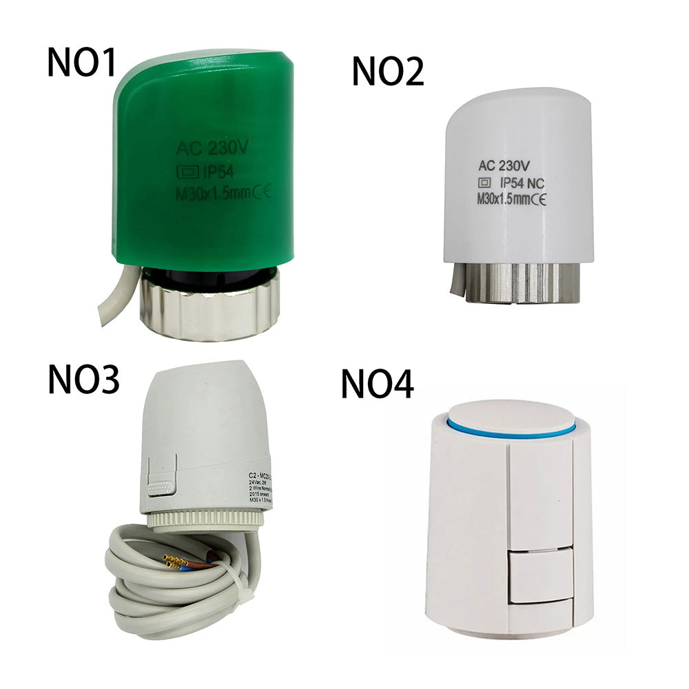 Actionneur thermique électrique pour systèmes de chauffage par le sol et de radiateurs, moteur d'entraînement thermoélectrique 220/24 V, normalement fermé/ouvert