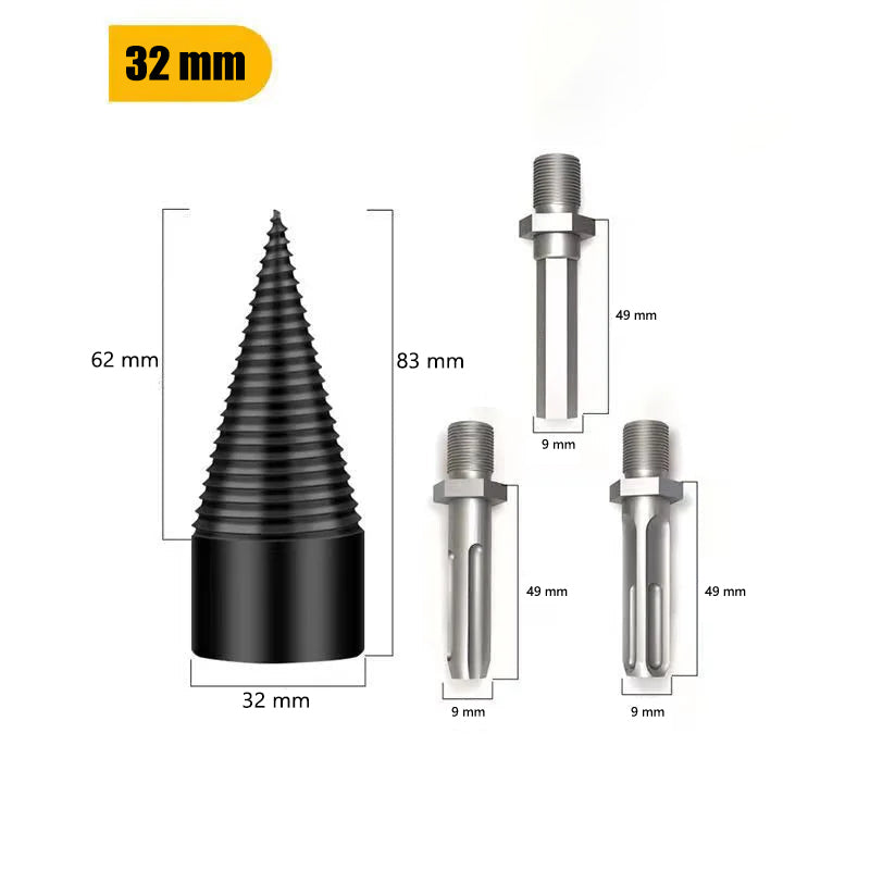 32/42/50 MM Brennholzspalter Bohrer Holzkegelstanze mit Quadrat-/Rund-/Sechskantschaft