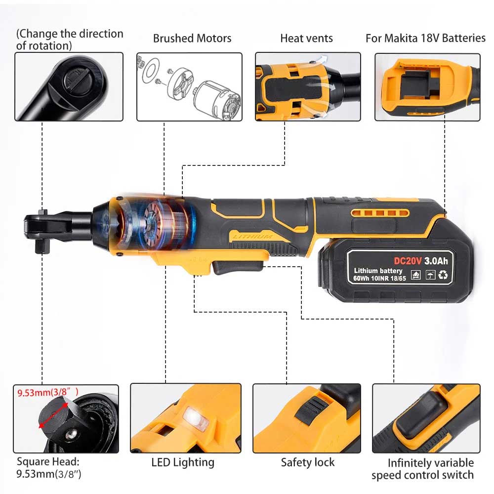 Makita – clé à cliquet électrique 3/8 pouces, tournevis Rechargeable sans fil, écrou de retrait 180N.m, outil de réparation automobile pour batterie 18V