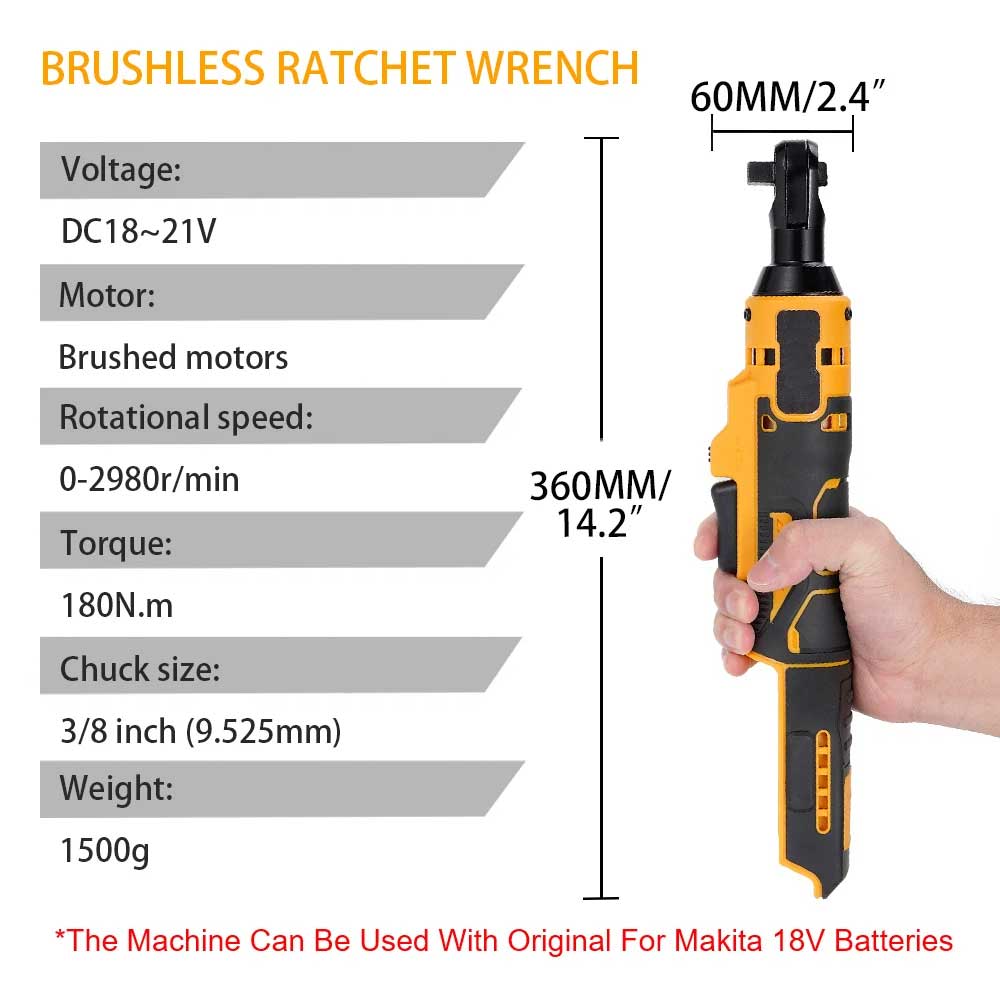 Electric Ratchet Wrench 3/8'' Cordless Rechargeable Screwdriver Removal Nut 180N.m Car Repair Tool For Makita 18V Battery