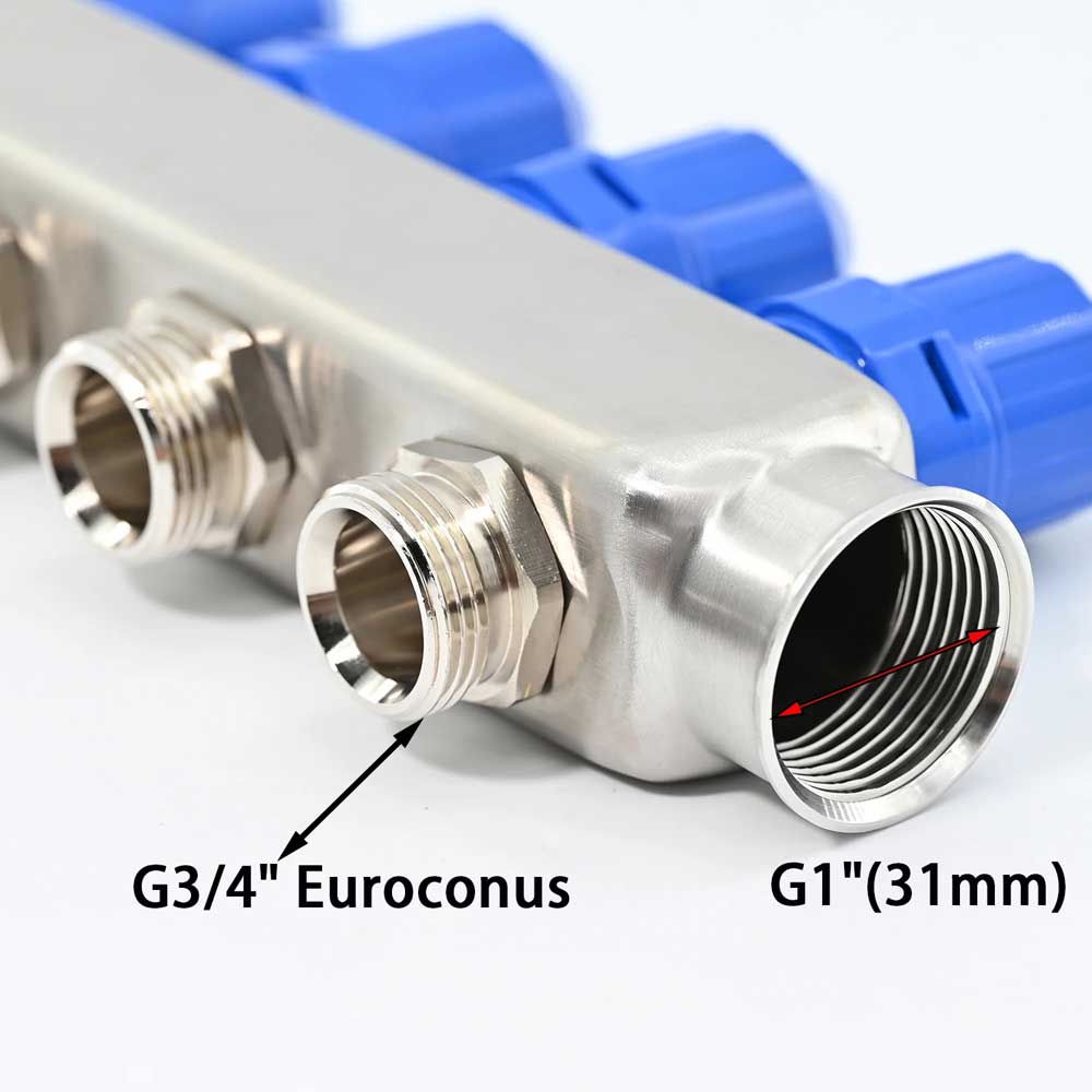 Stainless Steel Aisi304 Underfloor Heating Supply Manifold with Flow Meter and Return Manifold with Thermostatic Screw G1"*50MM