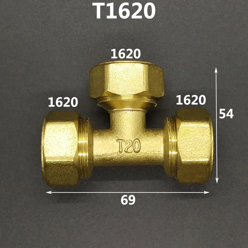 Crimp Tee for Multilayer Pipe 1216 1418 1620 2025 2632 PEX-AL-PEX 1/2" 3/4" 1" BSP Male Female Brass Tee Three-Way Pipe Fitting Connector Designed For Solar Floor Heating Systems