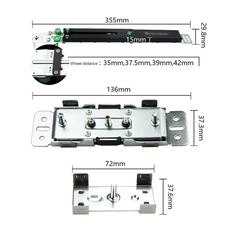 Silent Wardrobe Sliding Door Damper with Anti-Pinch Buffer and Track Pulley System