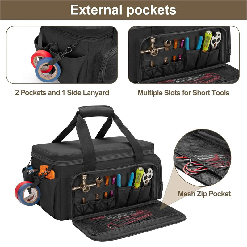 14-Inch Tool Bag with Anti-Friction Bottom – Heavy-Duty Storage for Electricians, Carpenters & Handymen