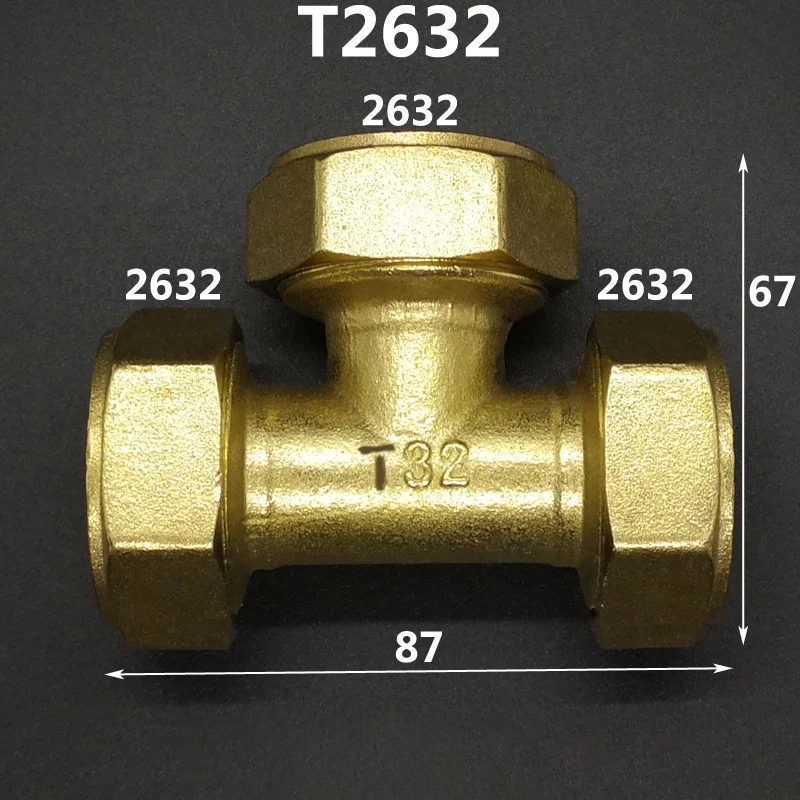 Crimp Tee for Multilayer Pipe 1216 1418 1620 2025 2632 PEX-AL-PEX 1/2" 3/4" 1" BSP Male Female Brass Tee Three-Way Pipe Fitting Connector Designed For Solar Floor Heating Systems