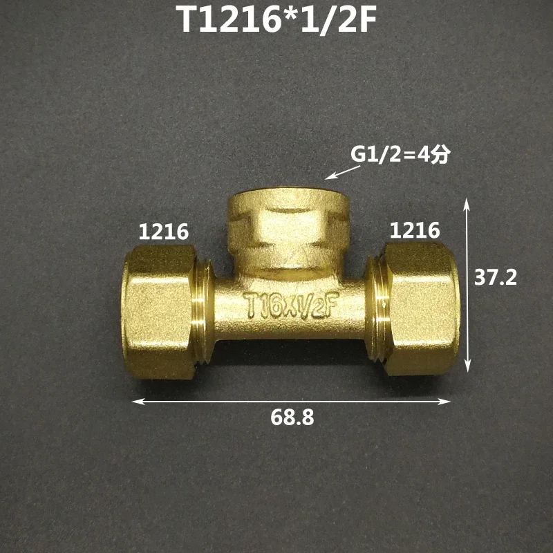 Crimp Tee for Multilayer Pipe 1216 1418 1620 2025 2632 PEX-AL-PEX 1/2" 3/4" 1" BSP Male Female Brass Tee Three-Way Pipe Fitting Connector Designed For Solar Floor Heating Systems