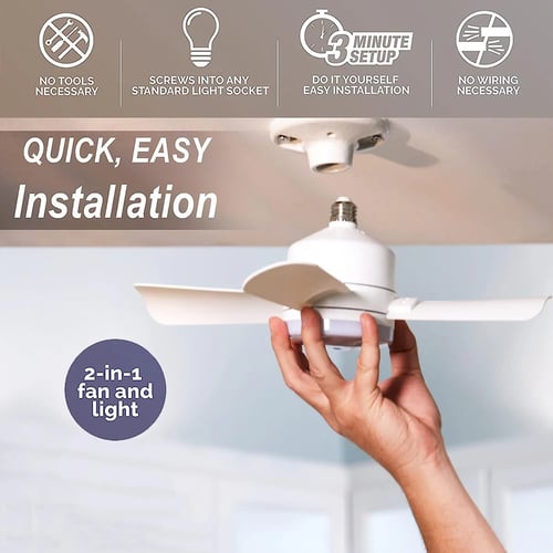 Ventilateur de plafond silencieux 2 en 1, 30 W, avec télécommande, culot E27, intensité variable, pour salon et chambre à coucher