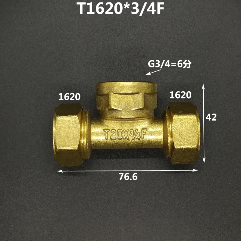 Crimp-T-Stück für Mehrschichtrohr 1216 1418 1620 2025 2632 PEX-AL-PEX 1/2 Zoll 3/4 Zoll 1 Zoll BSP männlich weiblich Messing-T-Stück Dreiwege-Rohrverschraubung Anschlussstück Entwickelt für Solar-Fußbodenheizungssysteme