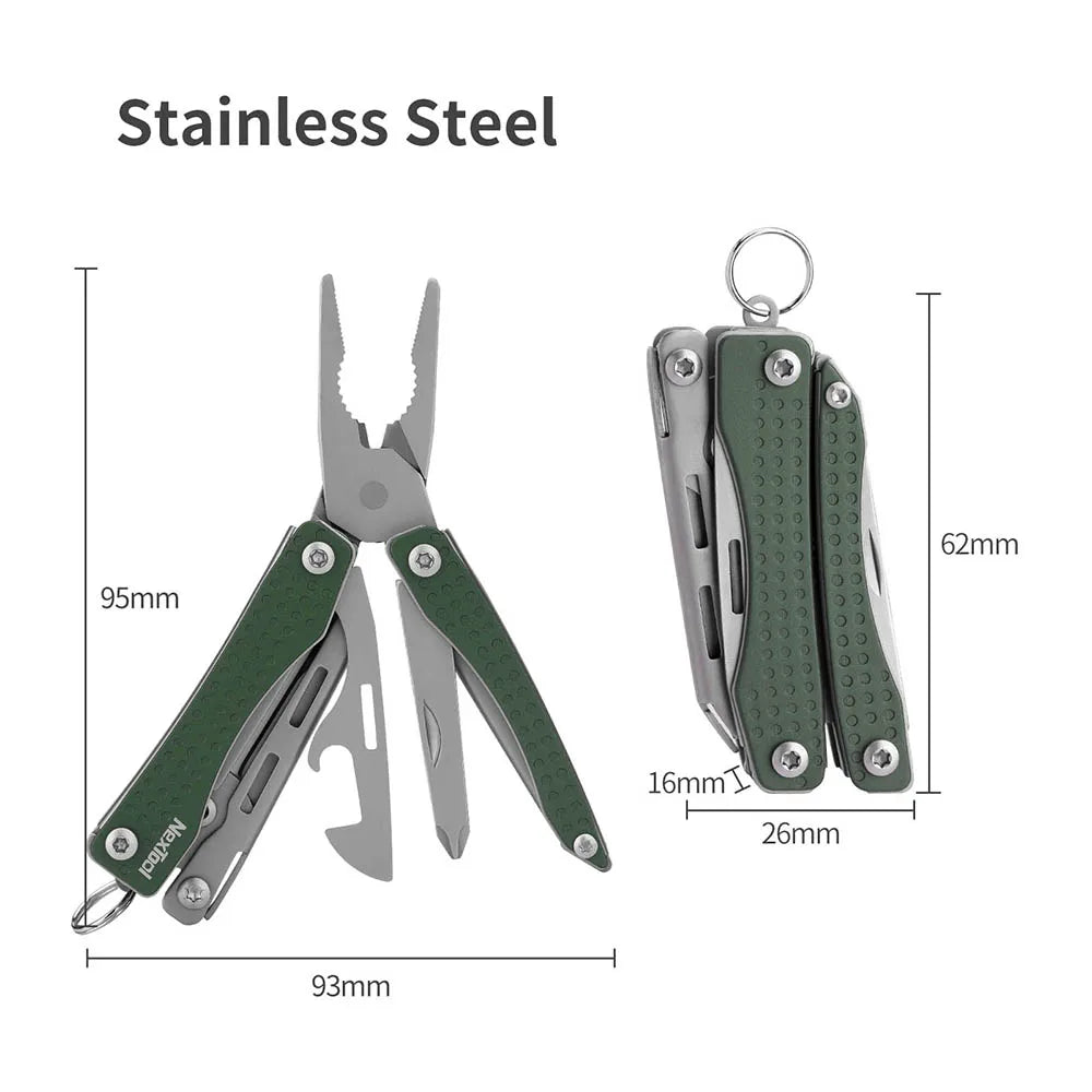 Mini Flagship Red/Green 10 IN 1 Multi Functional Folding EDC Hand Tool Screwdriver Mini Pliers Bottle Opener Outdoor