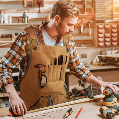 Heavy-Duty Canvas Apron with Tool Pockets: Adjustable Unisex Apron for Work and Home Use