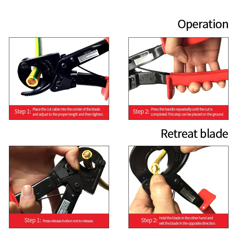 HS-325A Heavy Duty Ratchet Cable Cutter - Cuts Up to 400mm²