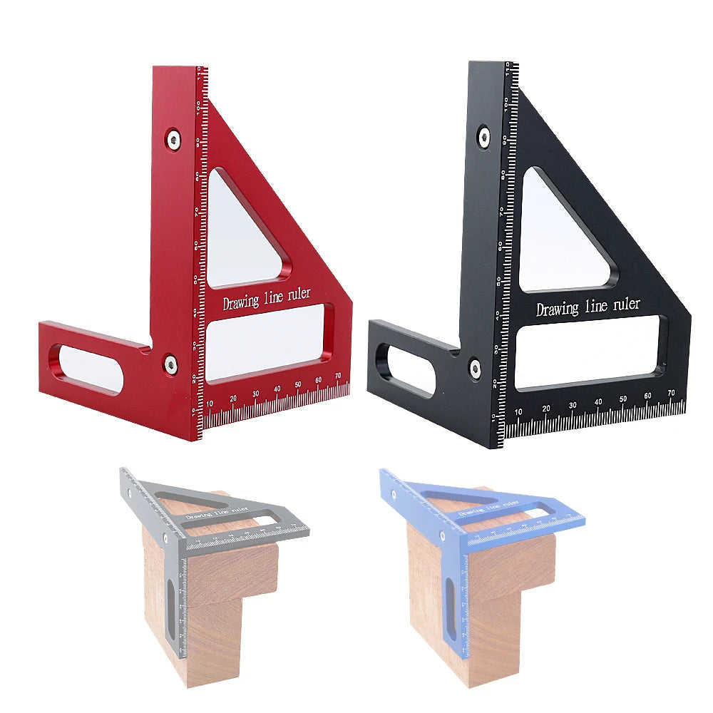 3D Präzisions-Gehrungsdreieck aus Aluminiumlegierung, Lineal, 45 °/90 °, Winkelmesser für die Holzbearbeitung