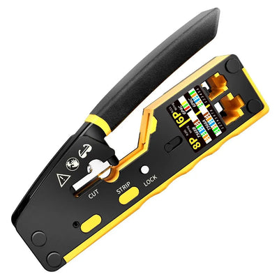 EZ-Type RJ45 Network Crimper - 3-in-1 Crimp/Cut/Strip Lan CAT8/7/6A/6/5E (STP/UTP) & RJ11/12 Tel Modular Cable (AM-6088)