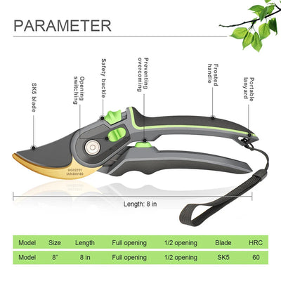 PTFE Coated Pruner Shear Saw Steel Forged Cutter Head Non-Slip Handle Garden Pruning Shears Garden Tools