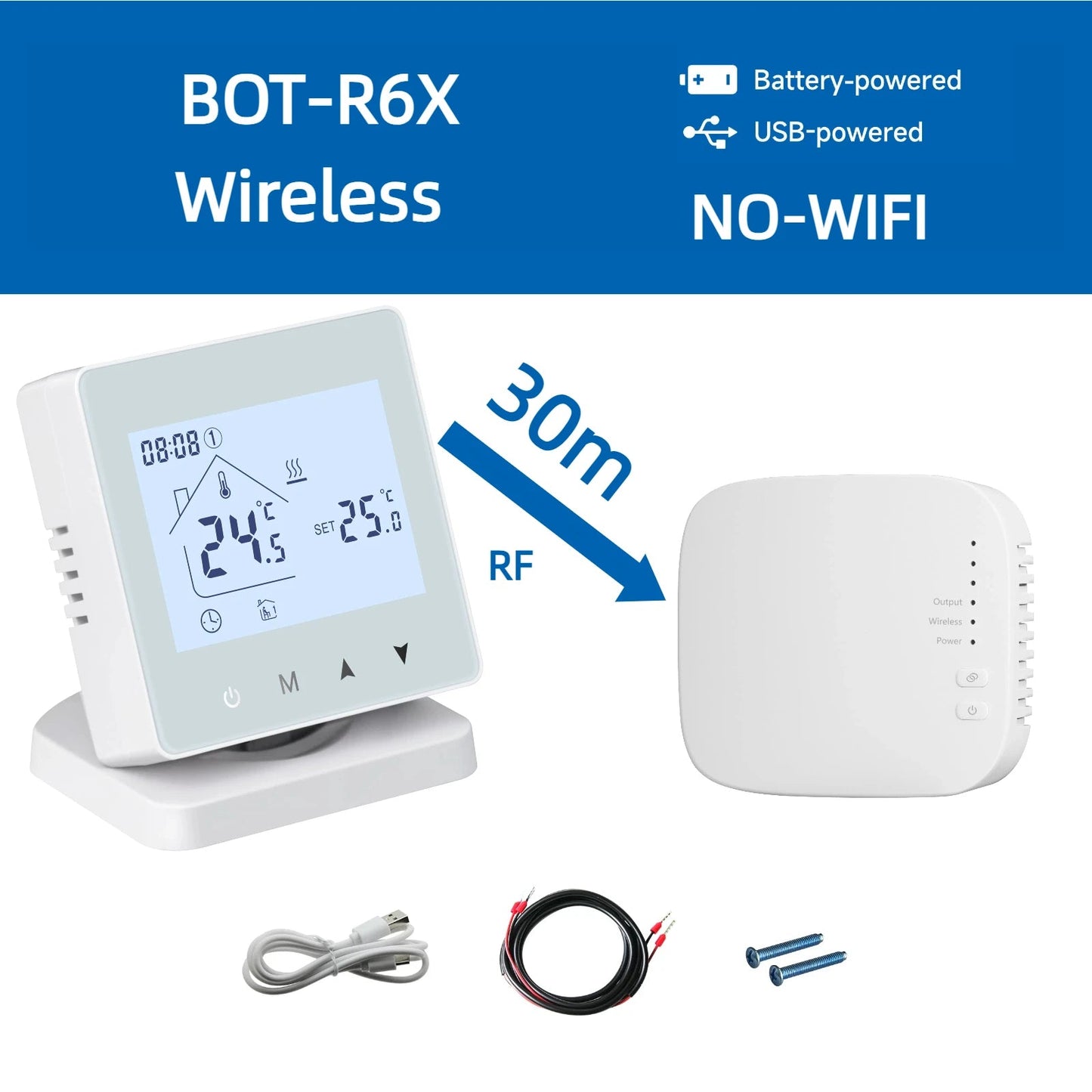 WiFi Smart Wireless Thermostat for Gas Boilers - Touchscreen Temperature Controller with Battery Power