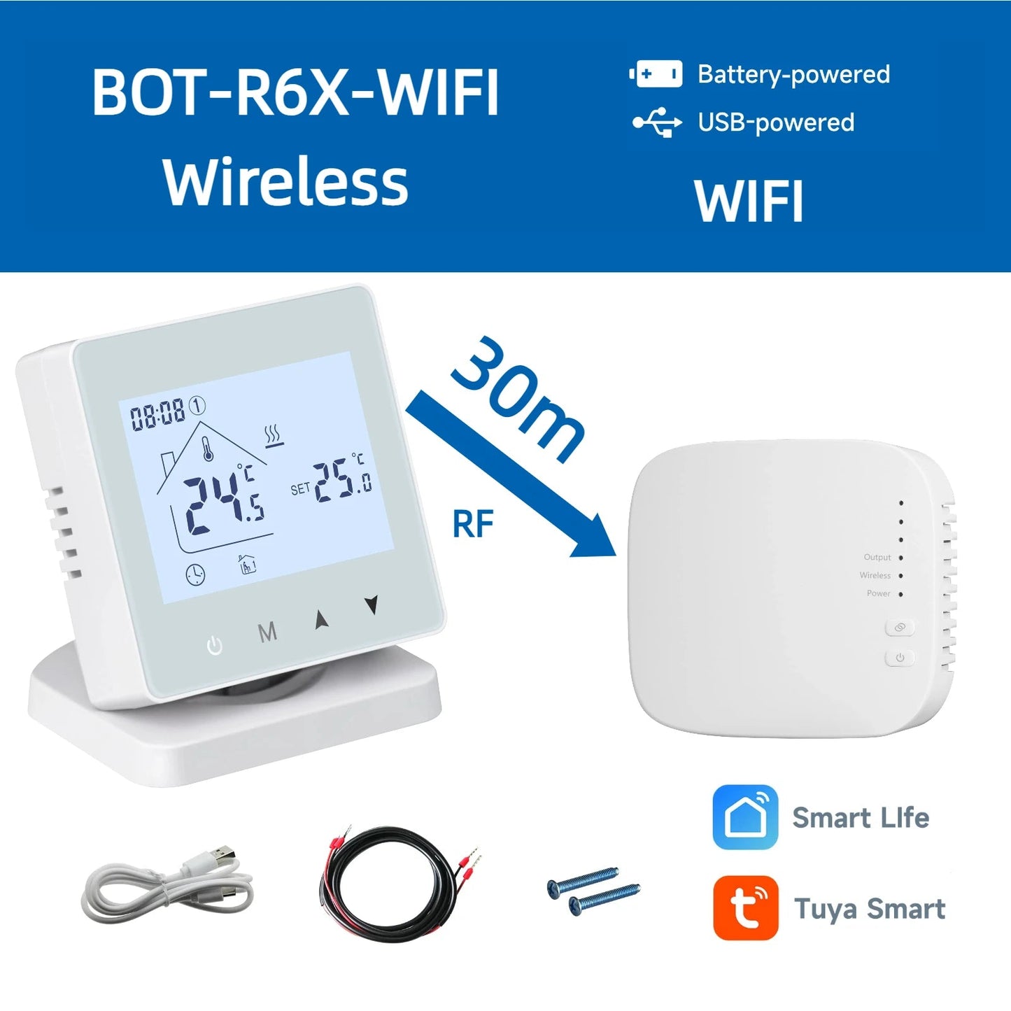 WiFi Smart Wireless Thermostat for Gas Boilers - Touchscreen Temperature Controller with Battery Power