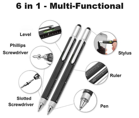 6-in-1 Multifunctional Metal Pen with Ruler, Screwdriver, Stylus, Level & Ballpoint