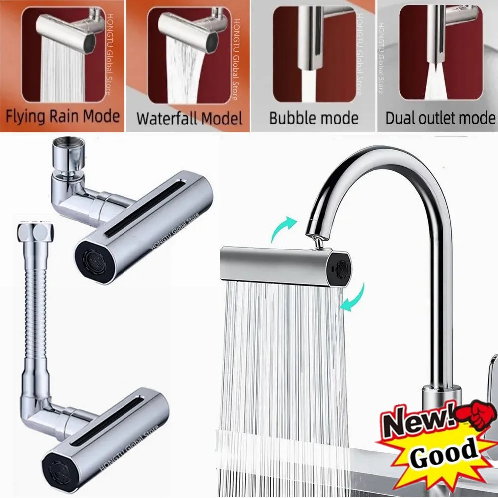 4-Mode Faucet Extender: Kitchen Sink Sprayer with Waterfall, Bubbler, and Splash-Proof Features for Bathroom Basin