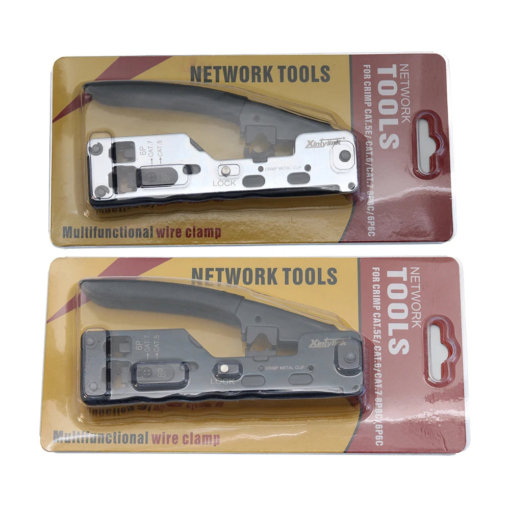 All-in-One RJ45 Crimper for Cat5/Cat6/Cat7 Connectors with Cable Stripper & 8P8C Clamp