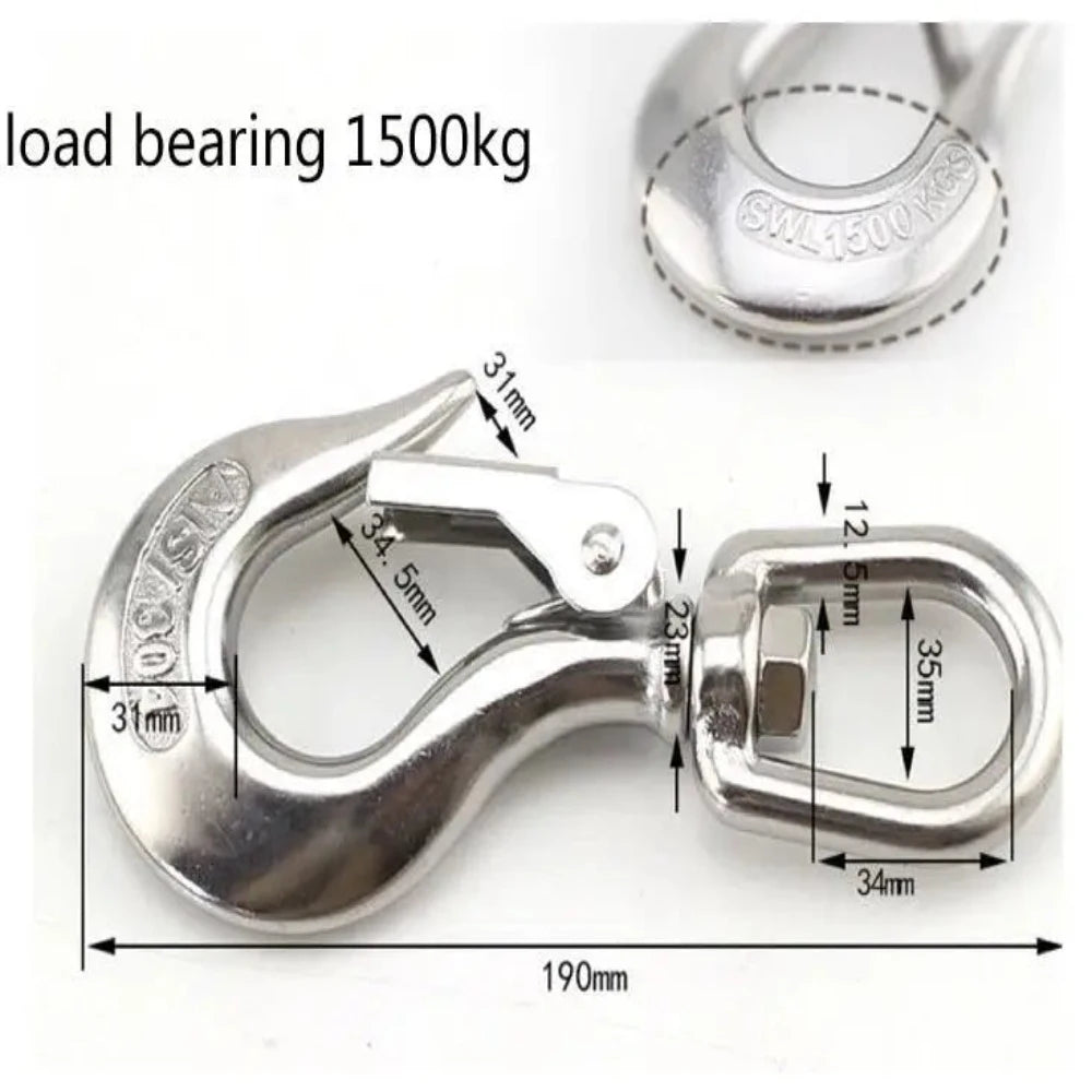 Rotation Dicker Körper Anti-off Hebe Fracht Haken 304 Edelstahl Last 150/350/650/1000/1500kg 360 Grad