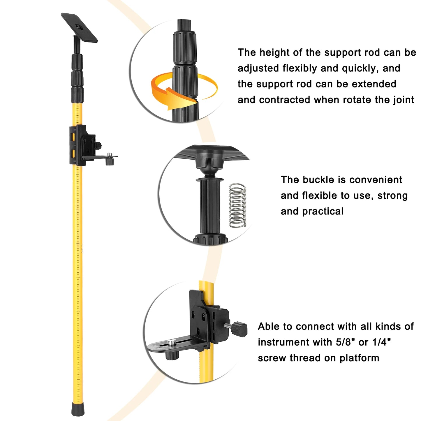 Niveleur de ligne télescopique en alliage d'aluminium, Support d'extension de levage réglable, Support pour niveau Laser 1/4 et 5/8 pouces