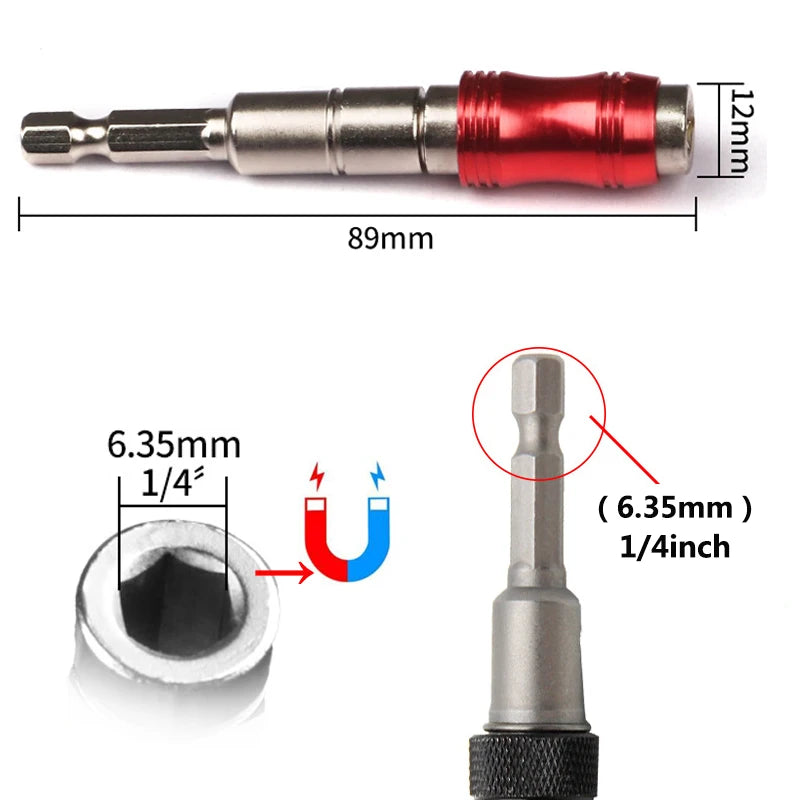 Embouts de tournevis à anneau magnétique hexagonal de 1/4 ", perceuse, outils manuels, tige d'extension de foret, support à changement rapide, Guide d'entraînement, pointe de perçage à vis