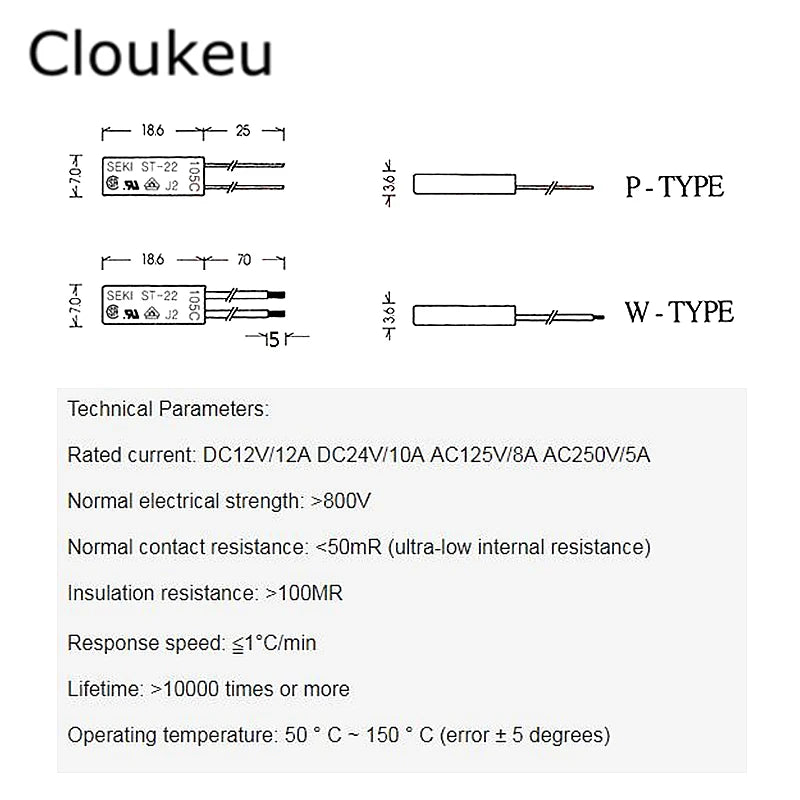 ST-22 90C Temperature Switch Thermal control 5A250V Normally Closed 90 Centigrade