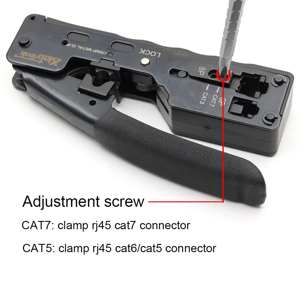 All-in-One RJ45 Crimper for Cat5/Cat6/Cat7 Connectors with Cable Stripper & 8P8C Clamp