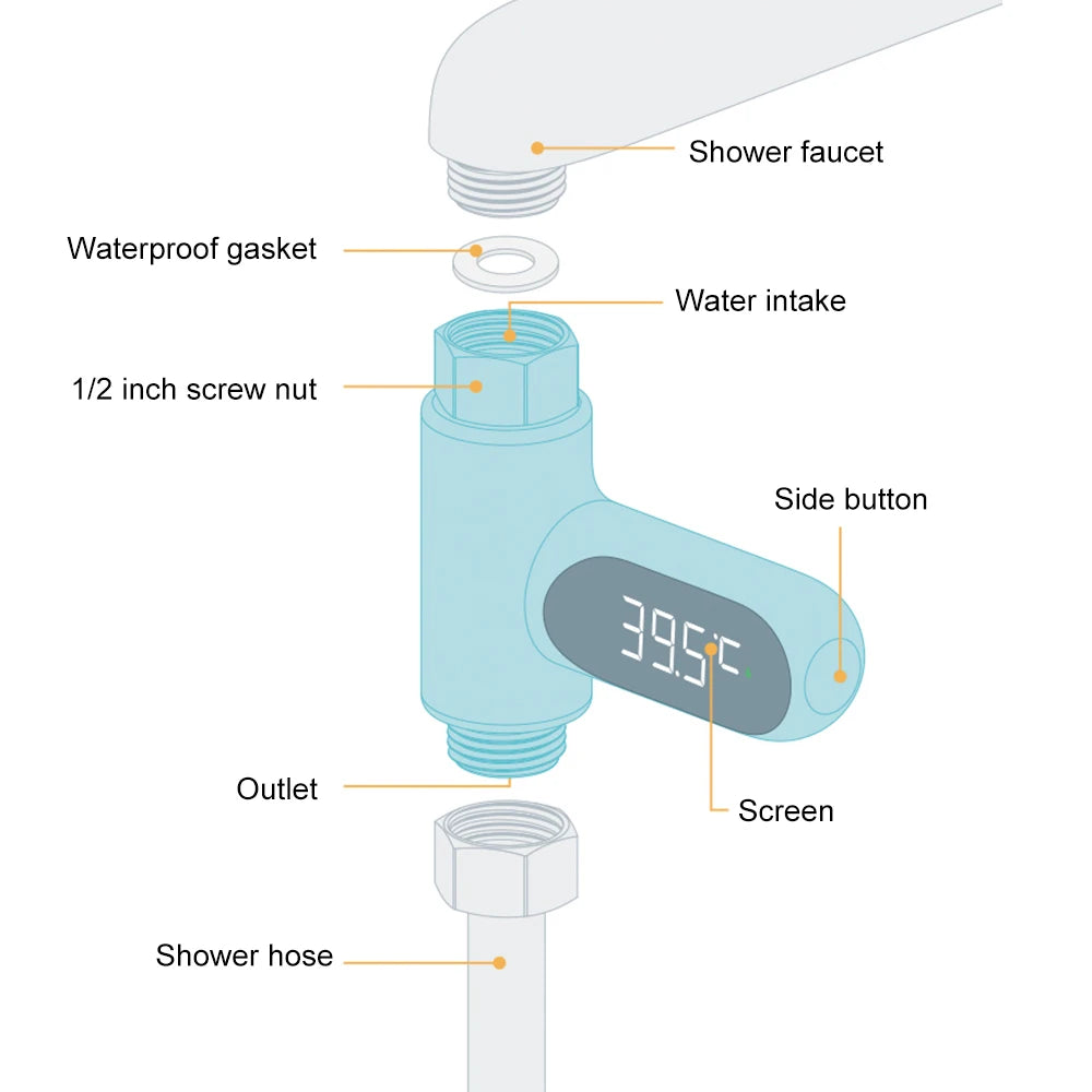 LED Display Water Temperature Monitor for Hot Tubs and Showers