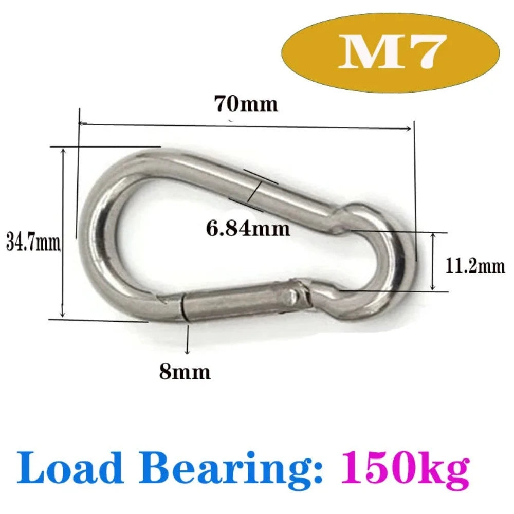 M4/M5/M6/M8 Multifunktionaler Karabiner mit Federschnappverschluss aus Edelstahl 304, Schnellverschlussringhaken, Schnappschäkel, Kettenverschlusshaken