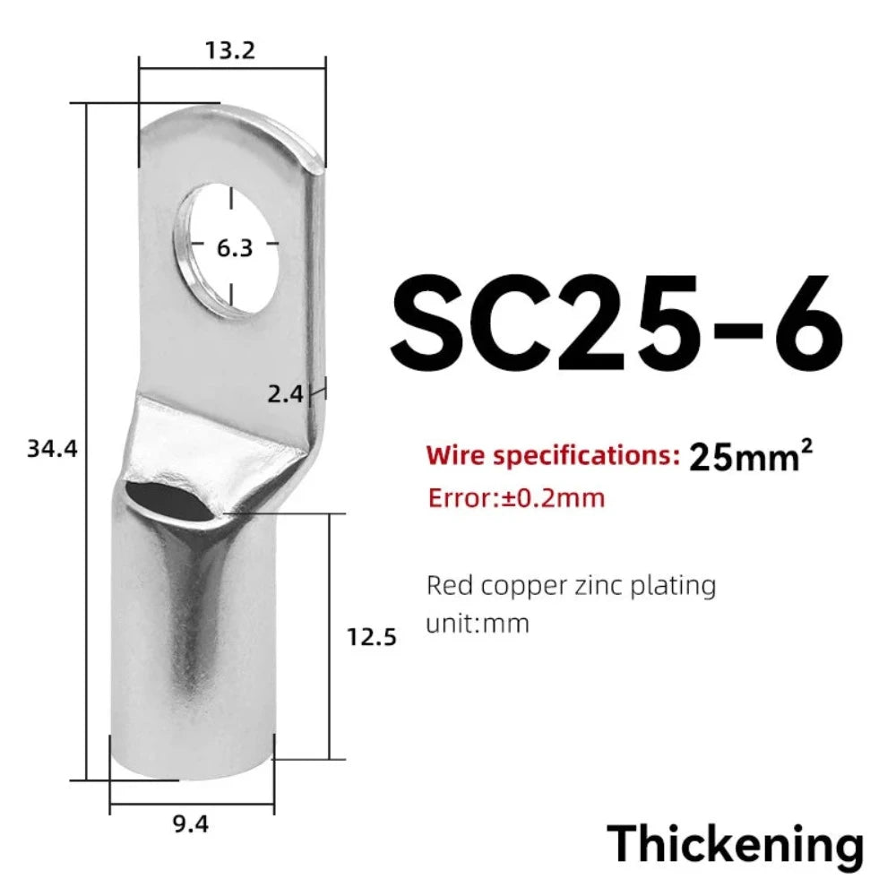 10PCS SC Type Wire Nose Terminal SC16 SC25 SC35 16-35 mm² Crimp Wire Nose Terminal Cable Connector Tinned Cable Lug 6-2AWG