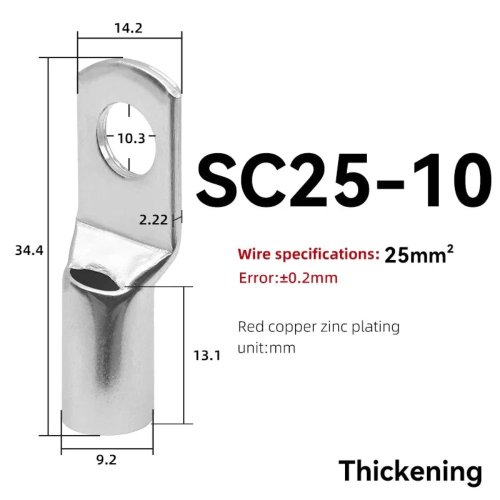 10PCS SC Type Wire Nose Terminal SC16 SC25 SC35 16-35 mm² Crimp Wire Nose Terminal Cable Connector Tinned Cable Lug 6-2AWG