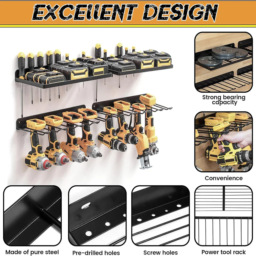 Support mural pour outils électriques, 2 paquets, support de rangement mural robuste pour panneau perforé, ensemble d'outils de rangement pour perceuse, tournevis, support de rangement pour atelier/Garage 