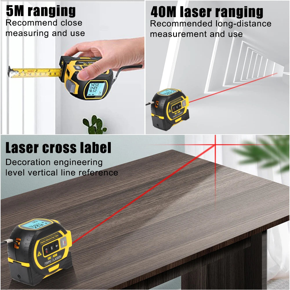 Télémètre Laser 3 en 1, règle à ruban de 5M, écran LCD avec rétro-éclairage, dispositif de mesure de Distance de construction