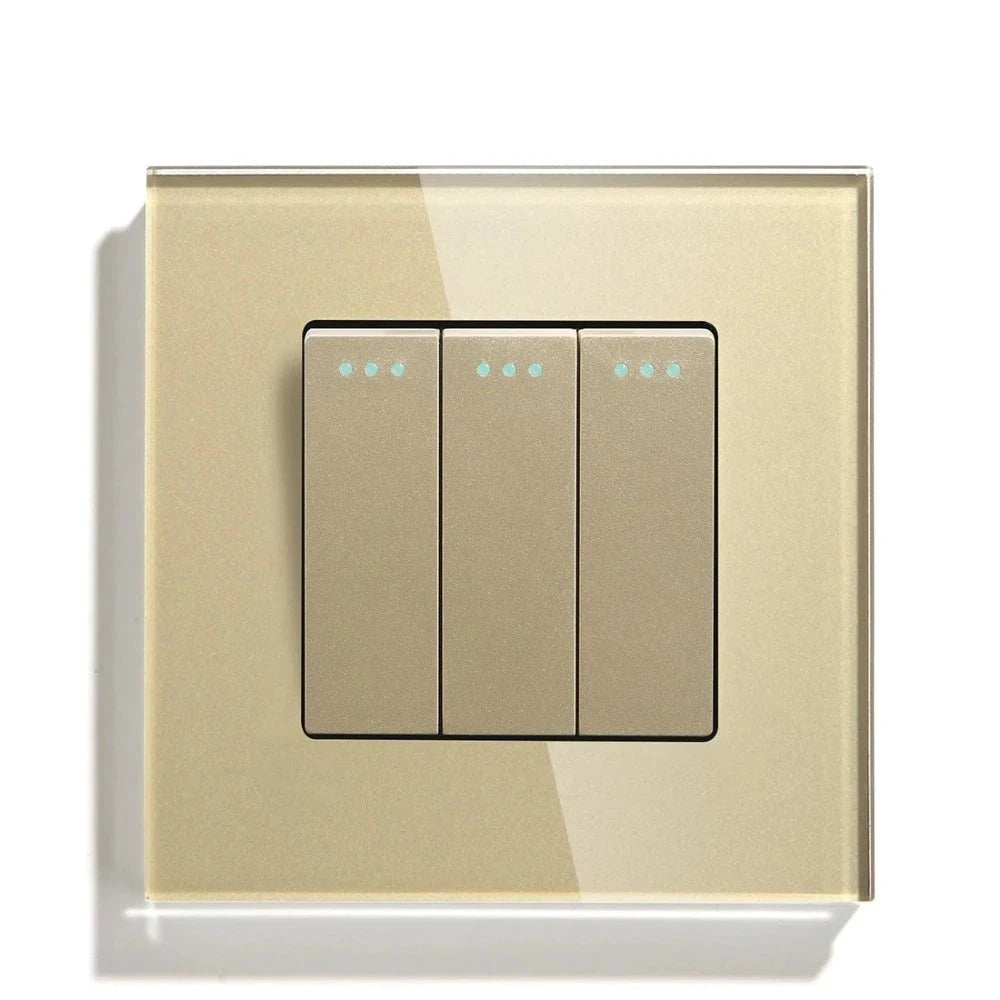 Mechanical Wall Light Switch Button Switch 1/2/3Gang 1Way Crystal Glass Panel Power Switch Switch On Off 250V White Black