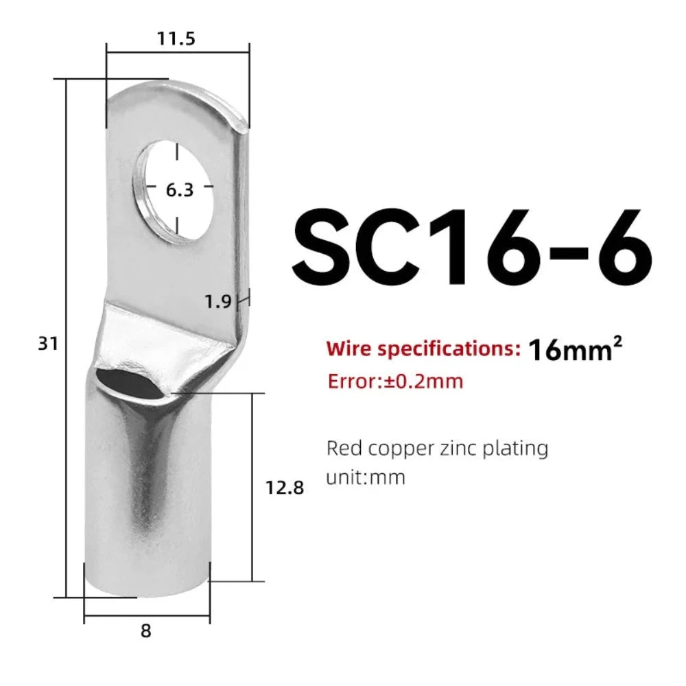 10 STÜCKE SC Typ Draht Nase Terminal SC16 SC25 SC35 16-35 mm² Crimp Draht Nase Terminal Kabel Stecker Verzinnt Kabelschuh 6-2AWG