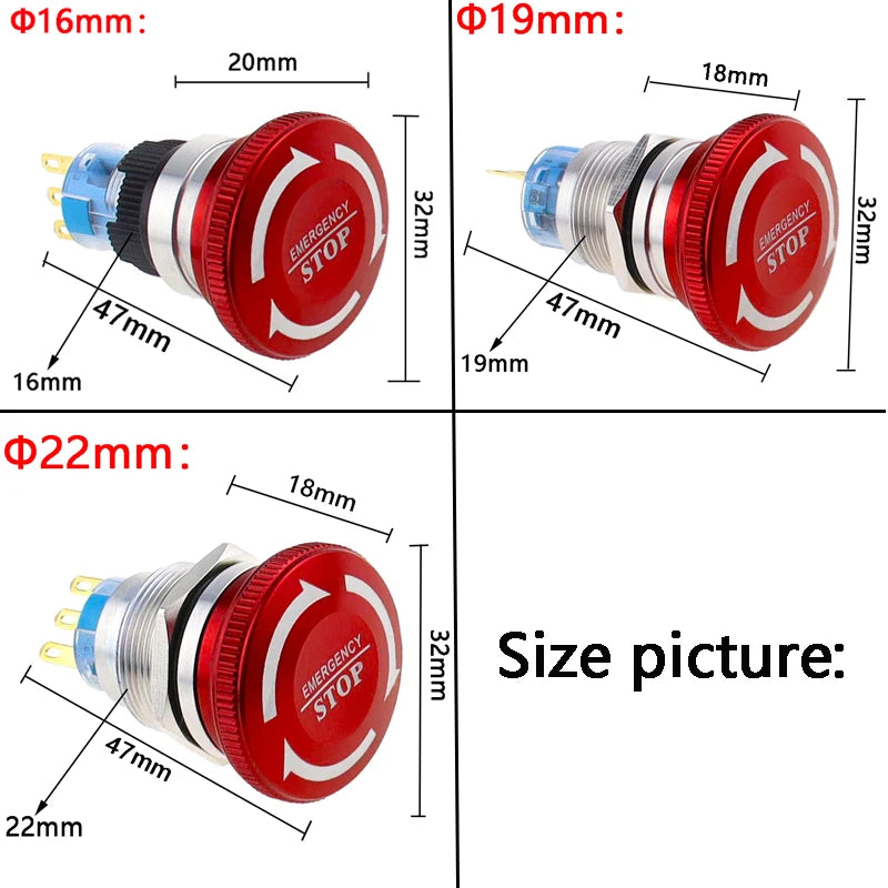 Waterproof Metal Latching Emergency STOP Mushroom Push Button Switch Button Switch Knob Rotary Switch