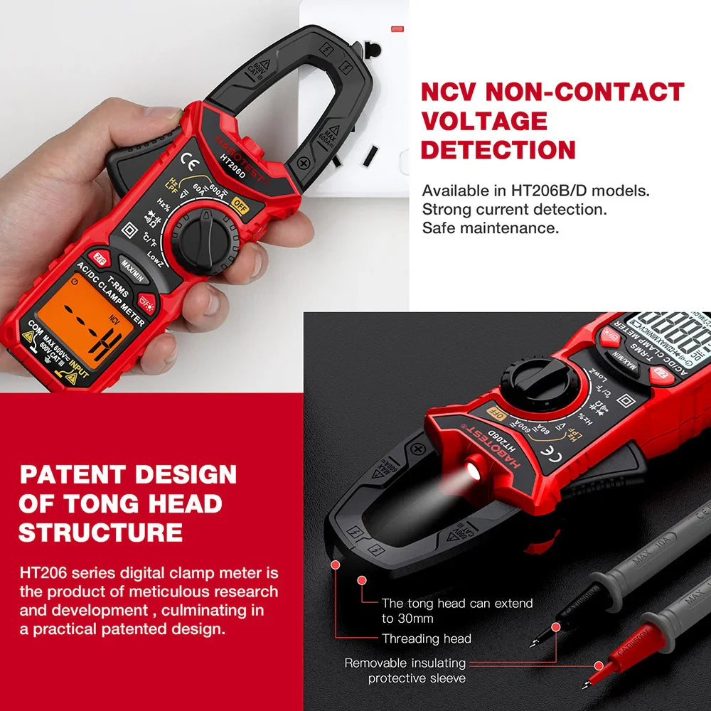 HT206: Pinza Amperometrica Digitale AC per Misurazioni Precise e Sicure